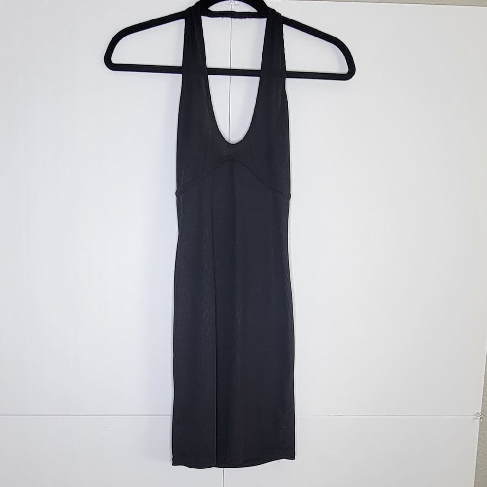 PrettyLittleThing Black Ribbed Halter Mini Dress Size US 4